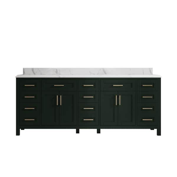 Willow Collections Cambridge 84 in. W x 22 in. D x 36 in. H Double Sink Bath Vanity in Dark Green with Cove Edge Calacatta Quartz Top