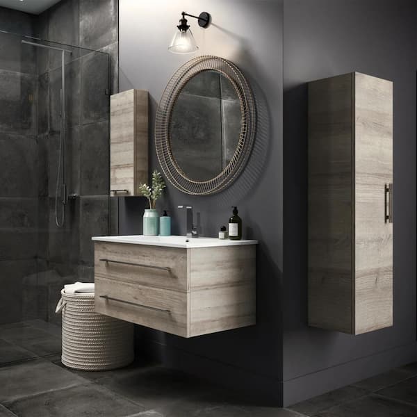 Kato 30 in. W x 19 in. D x 20 in. H Single Sink Wall Bath Vanity Cabinet in Organic with Cultured Marble Top in White