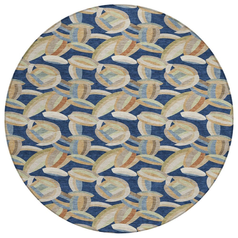 Chantille Machine Washable Indoor/Outdoor Abstract ACN2454 Navy 8 ft. x 8 ft. Round Rug price history on PriceWatchPro
