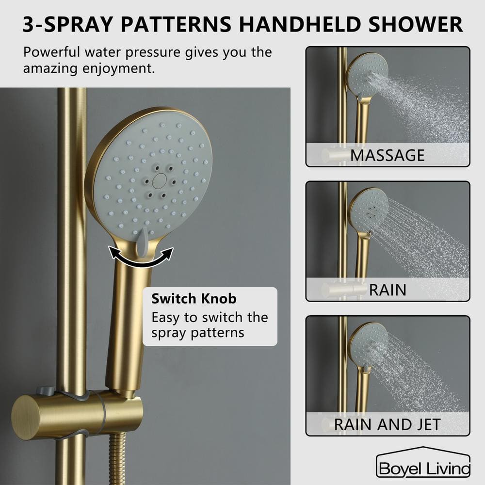 Brushed Gold Large Dual Round Wall Mounted Shower System