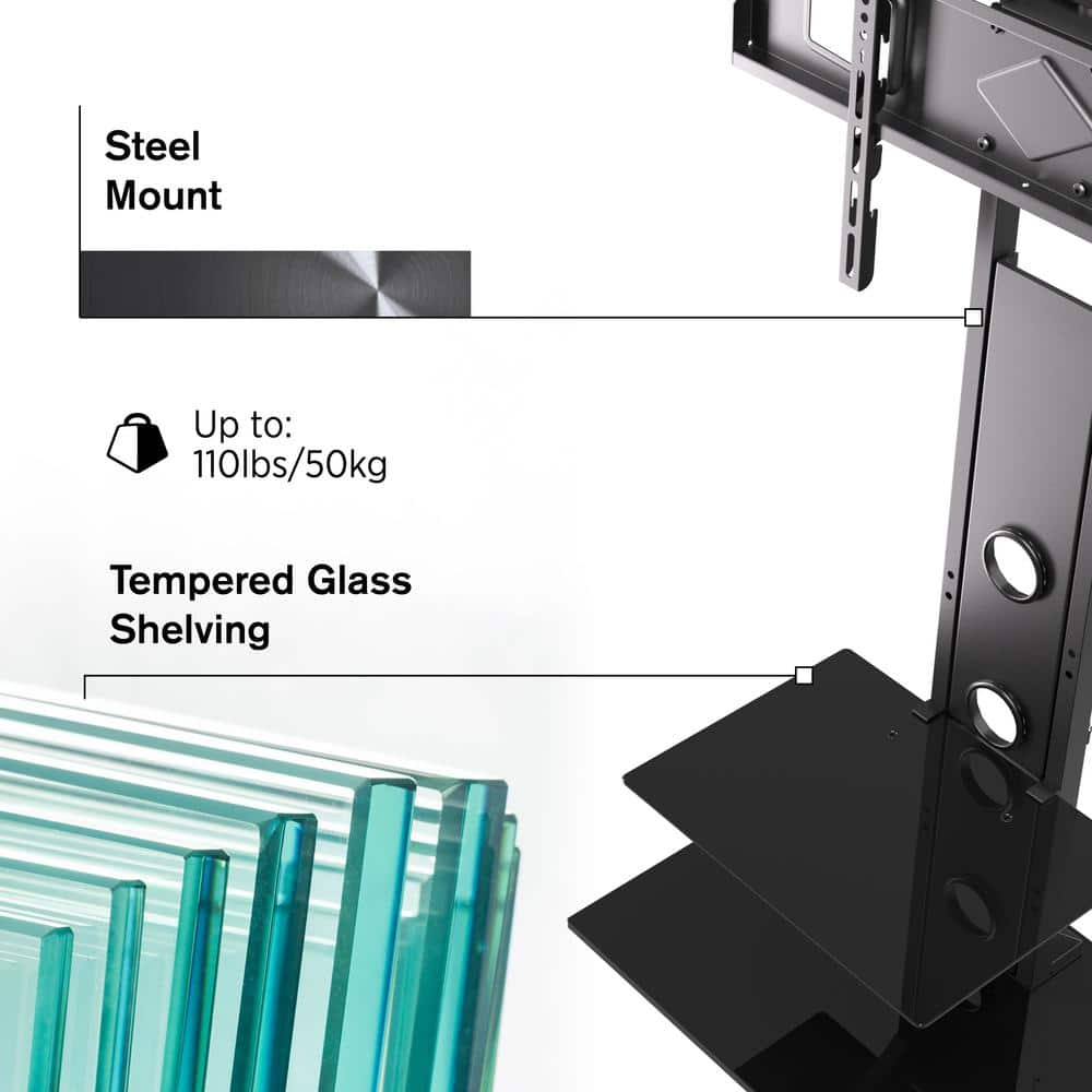 Black Metal and Glass Swivel TV Stand with Mount