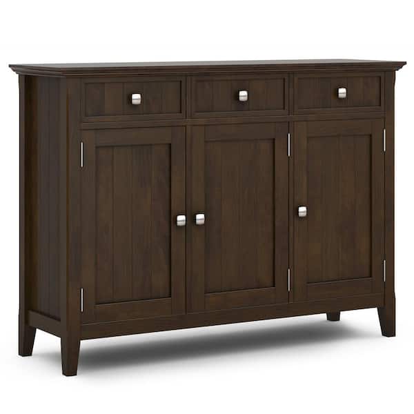 Simpli Home Acadian Solid Wood 51 in. Wide Transitional Entryway Storage Cabinet in Brunette Brown