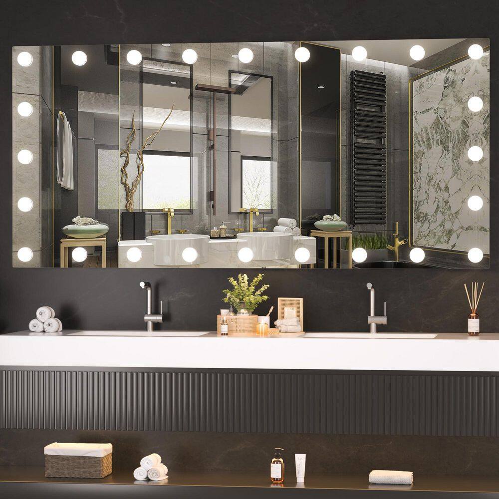 59 in. W x 28 in. H LED Rectangular Frameless Hollywood Wall Mounted Bathroom Vanity Mirror in White, ETL Listed price history on PriceWatchPro