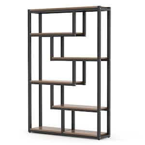 Benjamin 69.3 in. Rustic Brown Wood 6-Shelf Etagere Bookcase with Sturdy Metal Frame