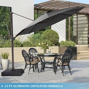 11 ft. x 11 ft. Patio Cantilever Umbrella, Heavy-Duty Frame Round Umbrella in Dark Gray
