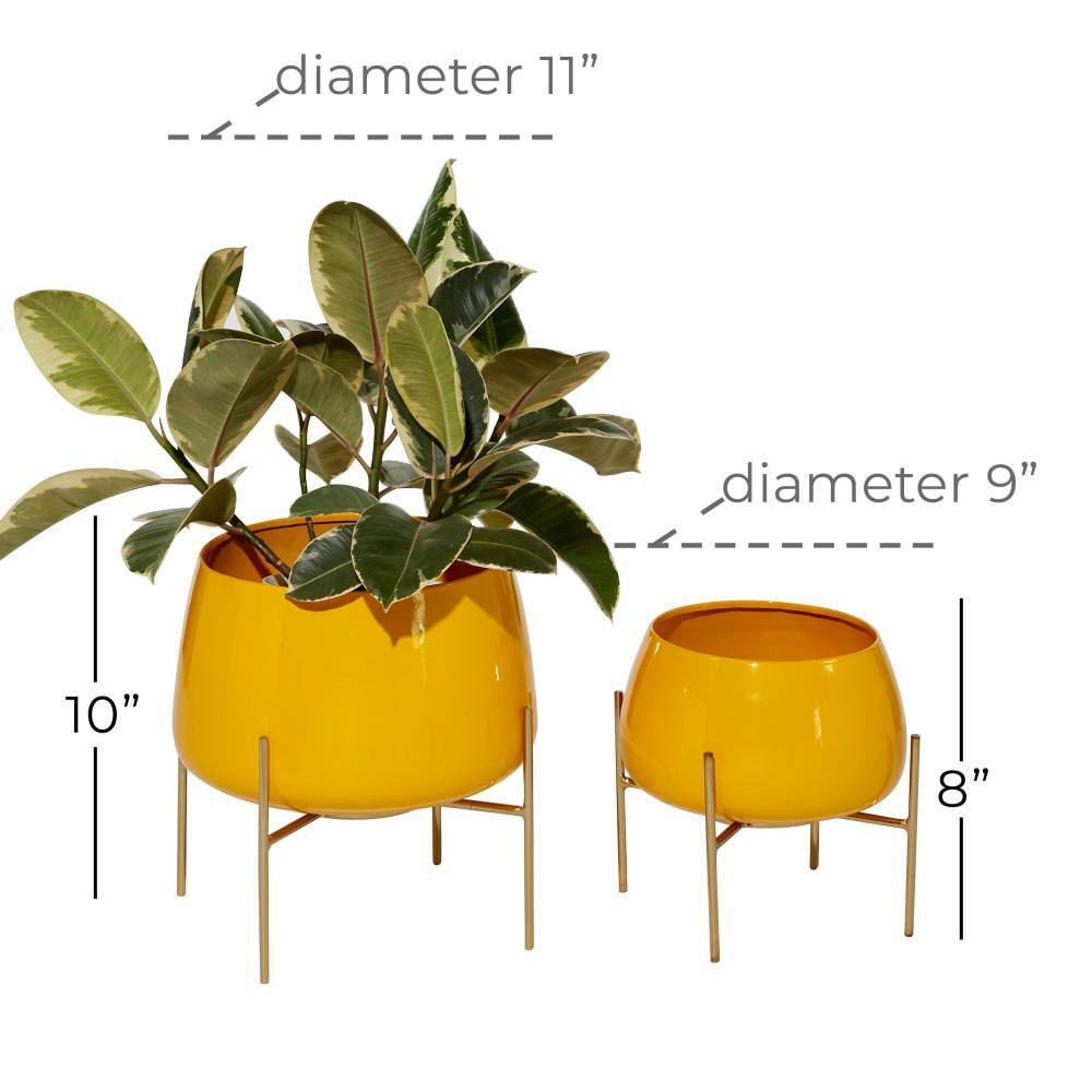 Set of 2 Yellow Metal Planters with Stands