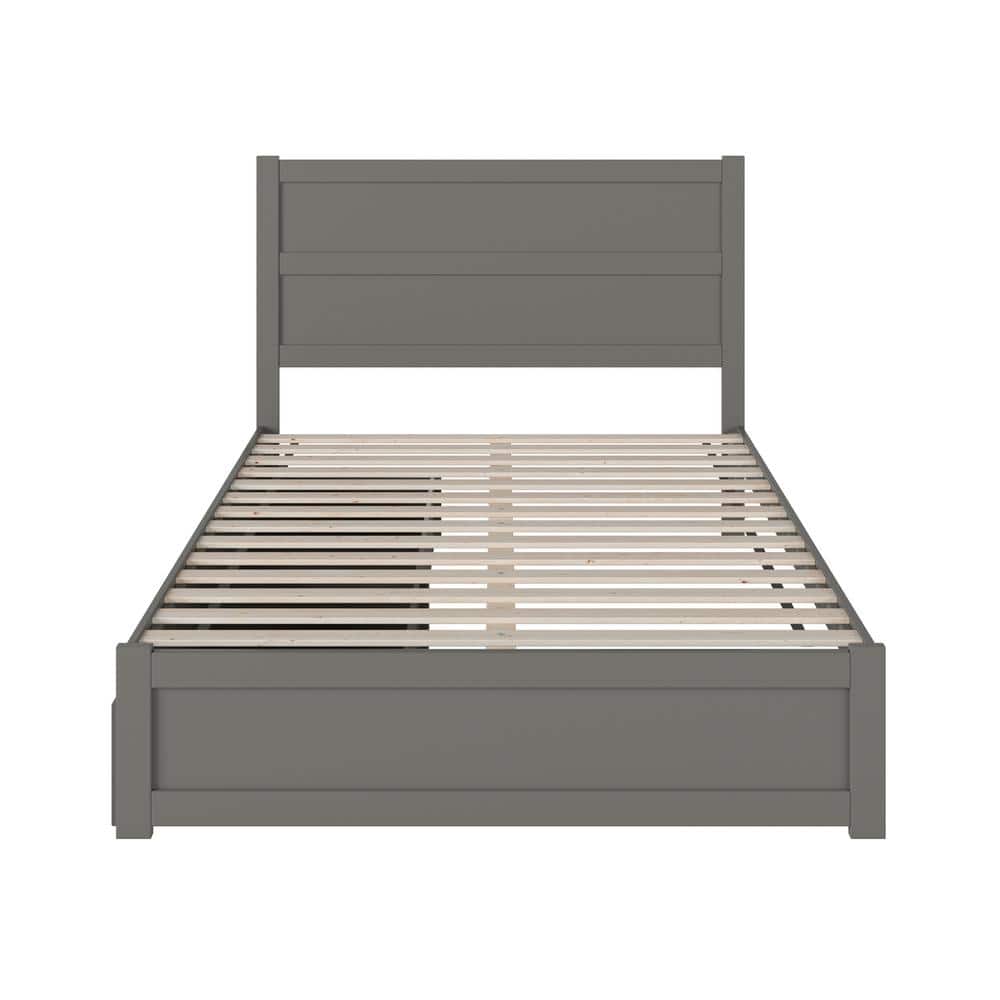 Gray Queen Wood Platform Bed with Storage Drawers