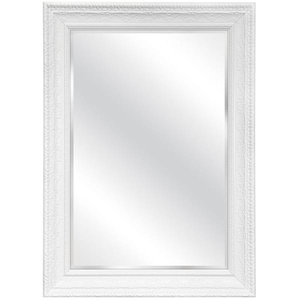 White 31.4 in. W x 43.3 in. H Rectangle Ornate Wall Mirror