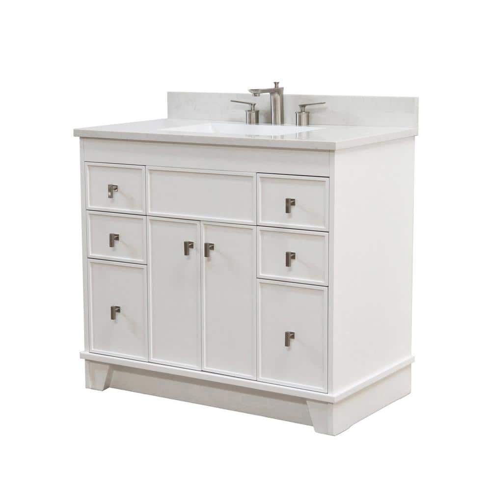 White Solid Wood Freestanding Single Sink Vanity with Quartz Top