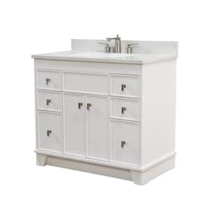 39 in. W x 22 in. D Single Sink Bath Vanity in White with White Engineered Qt. Top with White Rectangle Basin