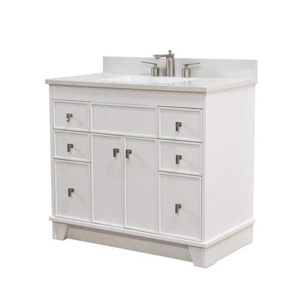 Bellaterra Home 39 in. W x 22 in. D Single Sink Bath Vanity in White with White Engineered Qt. Top with White Rectangle Basin