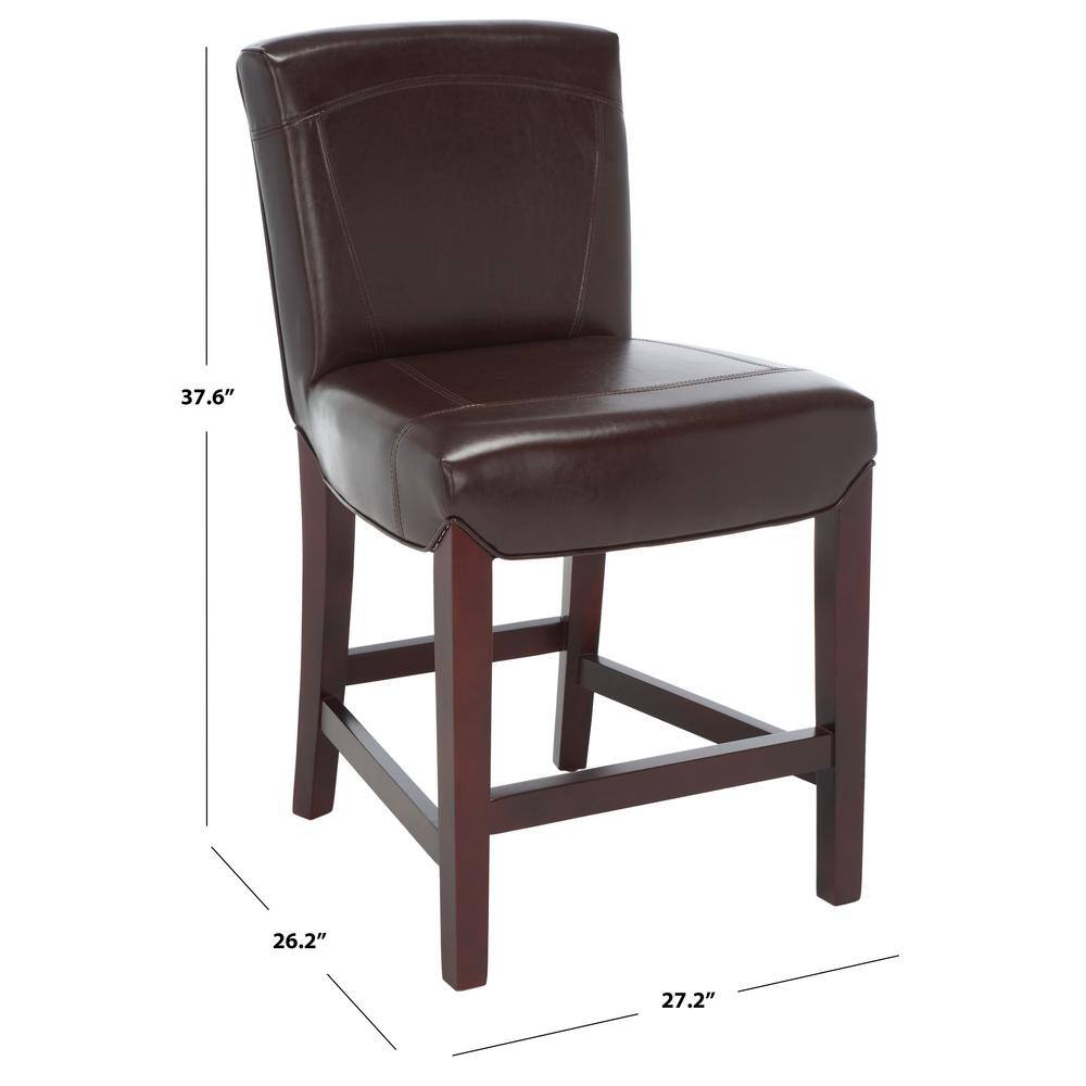 Brown Leather and Wood Parsons Counter Stool