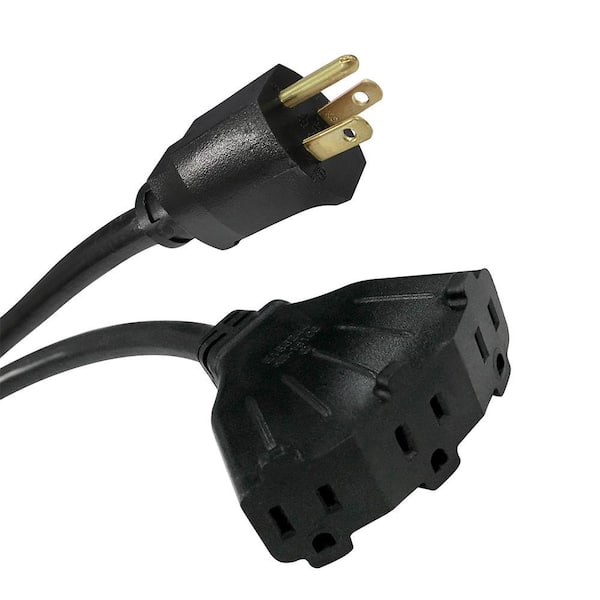 2 ft. 14/3 Medium Duty Indoor/Outdoor Adaptor Cord with Multiple Outlet Triple Tap End, Black
