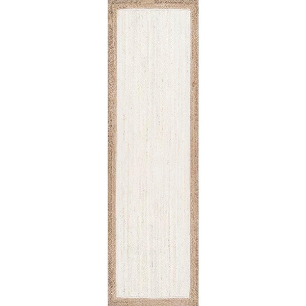 nuLOOM Elanora Farmhouse Bordered Jute White 3 ft. x 10 ft. Runner Rug