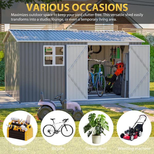Ama pear Grey 12 ft. W x 10 ft. D Metal Outdoor Storage Shed