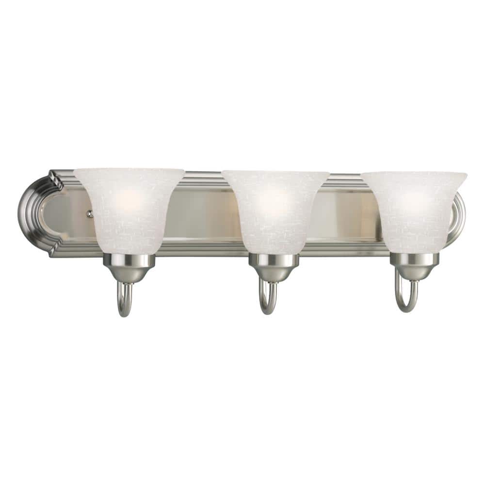 Progress Lighting P3248-09 3-Light Bath Bracket with Etched/Painted White Inside Glass Shades 