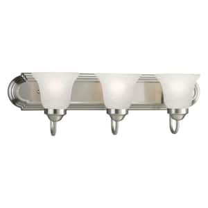 24 in. 3-Light Brushed Nickel Bathroom Vanity Light with Glass Shades