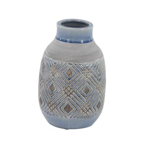11 in. Gray Ceramic Decorative Vase with Diamond Pattern