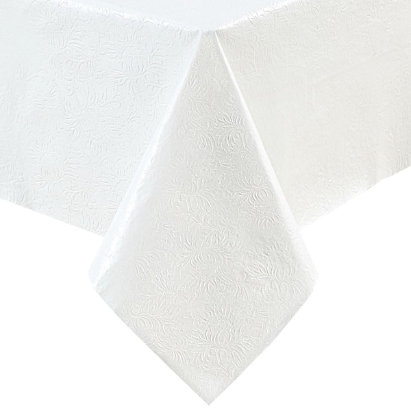 Threadmade Home Floral Embossed Print 3-Yard Cut-to-fit Vinyl Table Pad, White - 54"W x 108"L