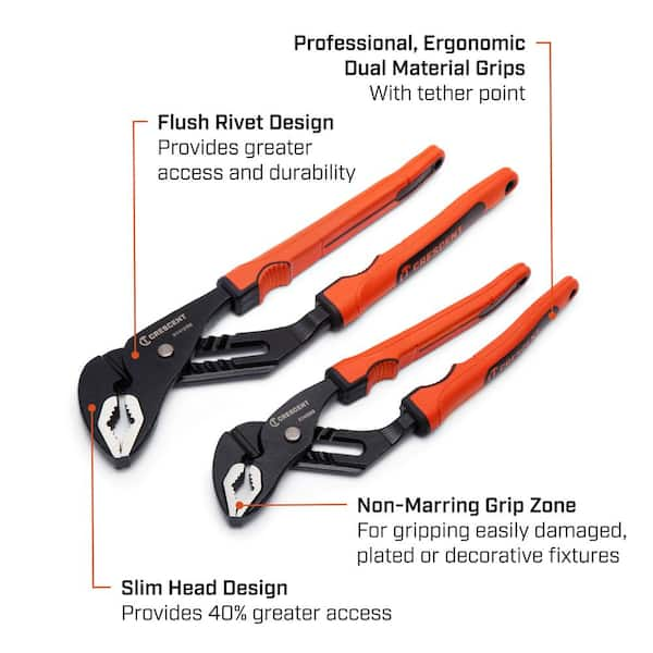 Grip Zone V-Jaw Dual Material Tongue and Groove Plier Set 10 in. and 12 in. (2-Piece)