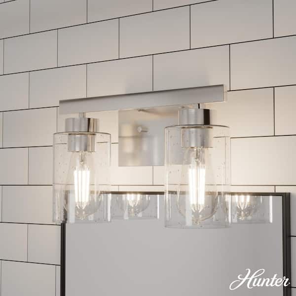 Hunter Hartland 13 in. 2-Light Brushed Nickel Vanity Light with Clear Seeded Glass Shades