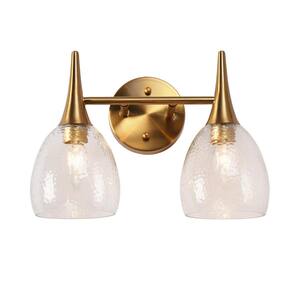 CYMO Modern 13.5 in. 2-Light Plated Brass Vanity Light Bathroom Vanity Light with Oval Hammered Glass Shades
