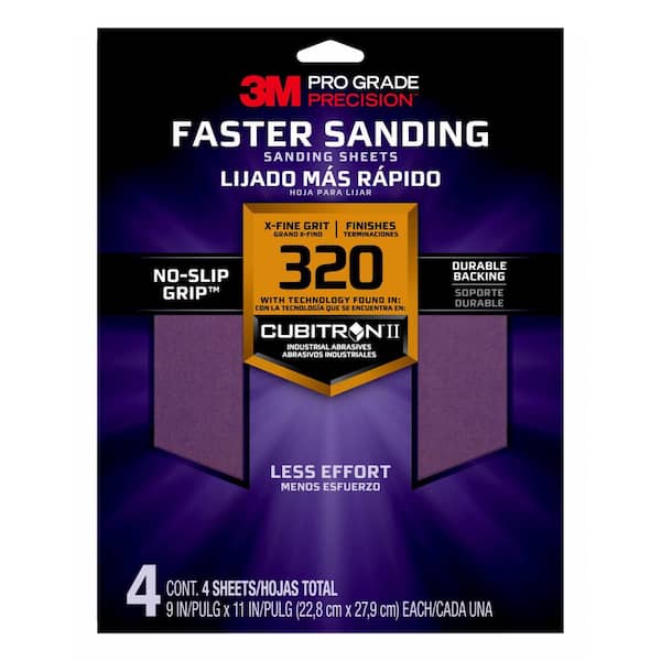 3M Pro Grade Precision Faster Sanding Sanding Sheets, 9 in x 11 in, 320 grit, X-Fine, 4/pk