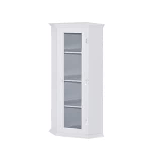 16.1 in. W x 16.1 in. D x 42.4 in. H Freestanding White Corner Linen Cabinet with Glass Door