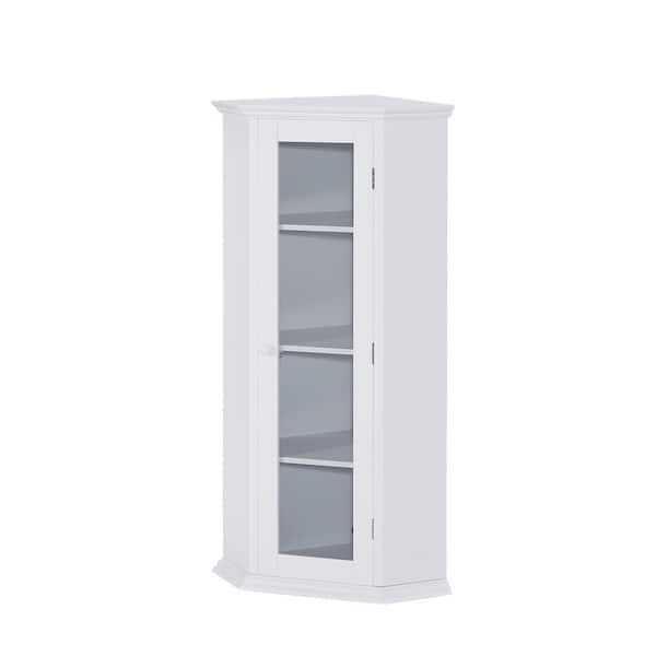Nestfair 16.1 in. W x 16.1 in. D x 42.4 in. H Freestanding White Corner Linen Cabinet with Glass Door