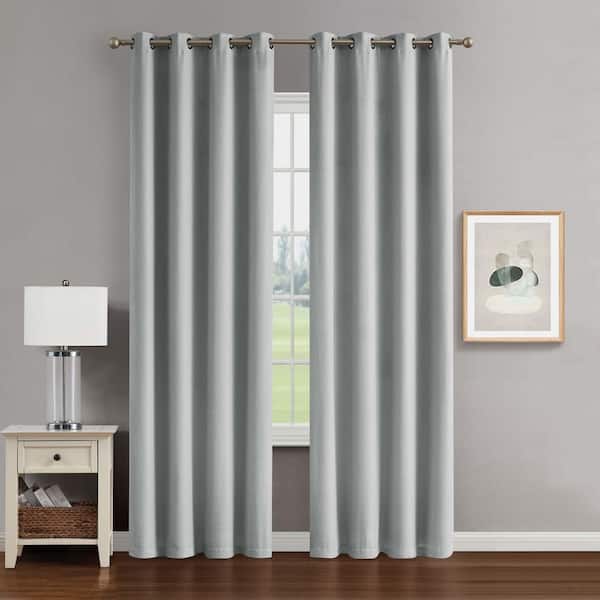 CREATIVE HOME IDEAS Chyna Gray Blackout Grommet Tiebacks Curtain 50 in. W x 108 in. L (2-Panels)