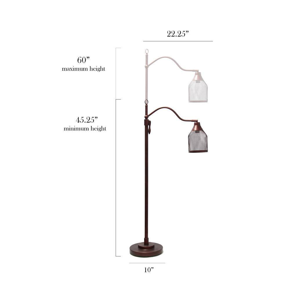 Vintage Charm Adjustable Red Bronze Floor Lamp with Edison Mesh Shade
