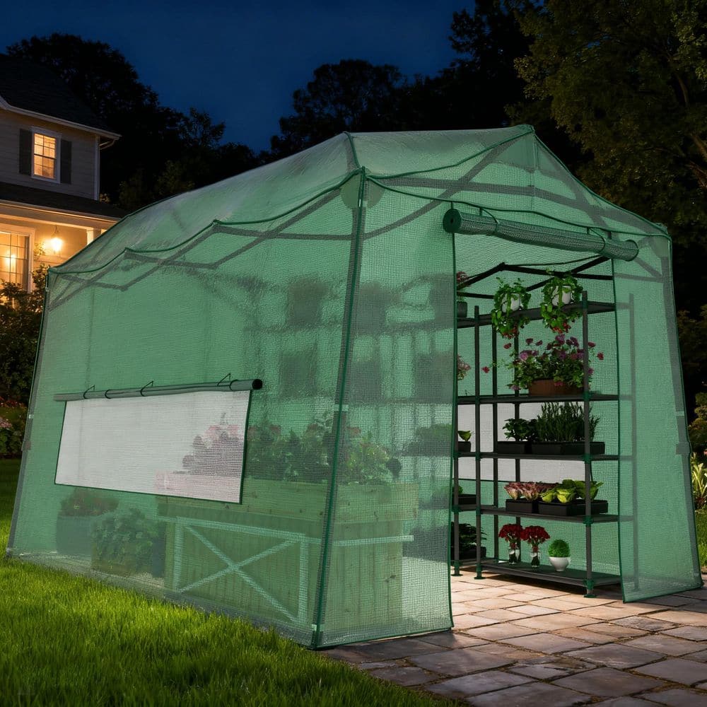 LATTOY Walk-In Greenhouse 11 ft. W x 8.5 ft. D x 8 ft. H Portable