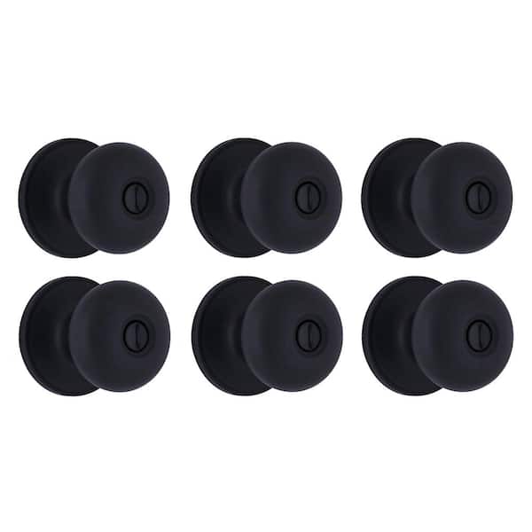 Round Matte Black Bed/Bath Door Knob 6-Pack