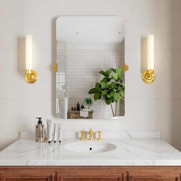 Virelia 24 in. W x 36 in. H Rectangular Framed Tilt Wall Mount Bathroom Vanity Mirror in Gold