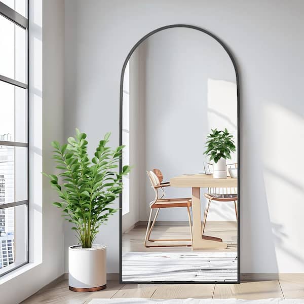 Dovelina 28 in. W x 59 in. H Arched Black Framed Full Length Mirror Aluminum Alloy Floor Mirror
