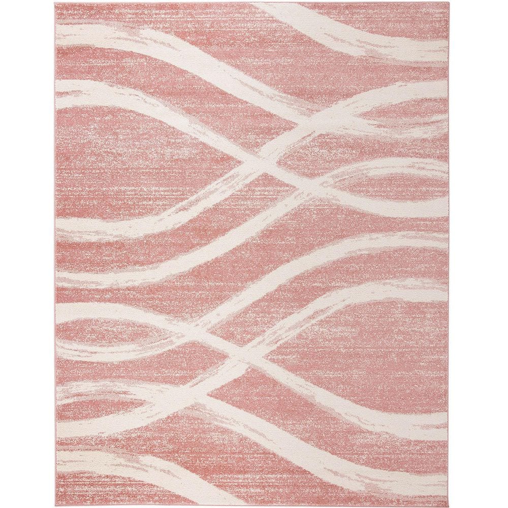 Pink Polypropylene 6 ft. x 9 ft. Oriental Indoor Area Rug