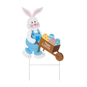 30.5 in. H Wooden Easter Bunny Cart Yard Stake or Wall Decor (KD, 2 Function)