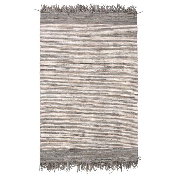 Vintage Leather 5 ft. x 8 ft. Gray/Multi Rustic Striped Area Rug
