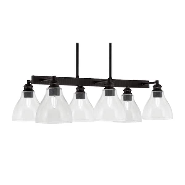 Unbranded Albany 6 Light Espresso Downlight Chandelier, Linear Chandelier for the Kitchen with Clear Bubble Glass Shades