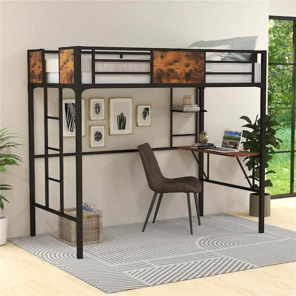 Black wooden store loft bed