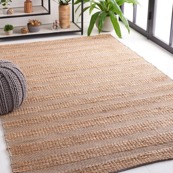 Natural Fiber Gray/Beige 5 ft. x 8 ft. Striped Woven Area Rug