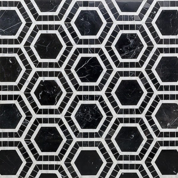 Zeta Nero 10-3/4 in. x 12-1/4 in. Polished Marble Mosaic Tile (0.91 sq. ft./ sheet)