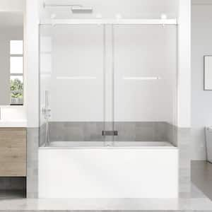 56-60 in. W x 66 in. H Double Sliding Frameless Bathtub Door in Chrome with 3/8 in. Tempered Clear Glass