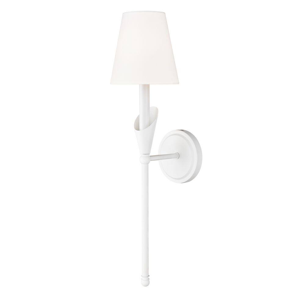 Claudelle 5.75 in. 1 Light Textured White Wall Sconce with White Fabric Shade price history on PriceWatchPro