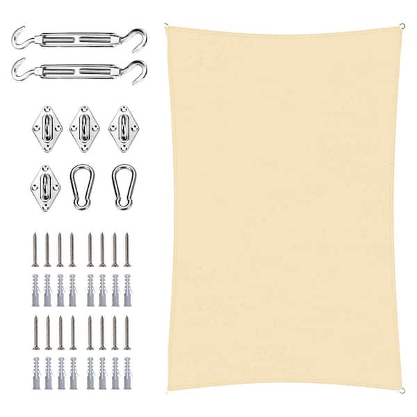7 ft. x 12 ft. Rectangle Waterproof Shade Sail with Hardware Kit-Beige