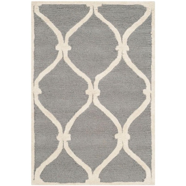 SAFAVIEH Cambridge Dark Gray/Ivory 3 ft. x 4 ft. Border Knotted Geometric Area Rug