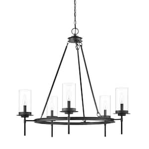 Penwell 33.375 in. W 5-Light Matte Black Chandelier Clear Glass