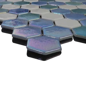 Glass Tile LOVE Love at First Sight Blue White Mix 11 in. X 16.325 in. Hex Glossy Glass Mosaic Tile for Walls and Floors