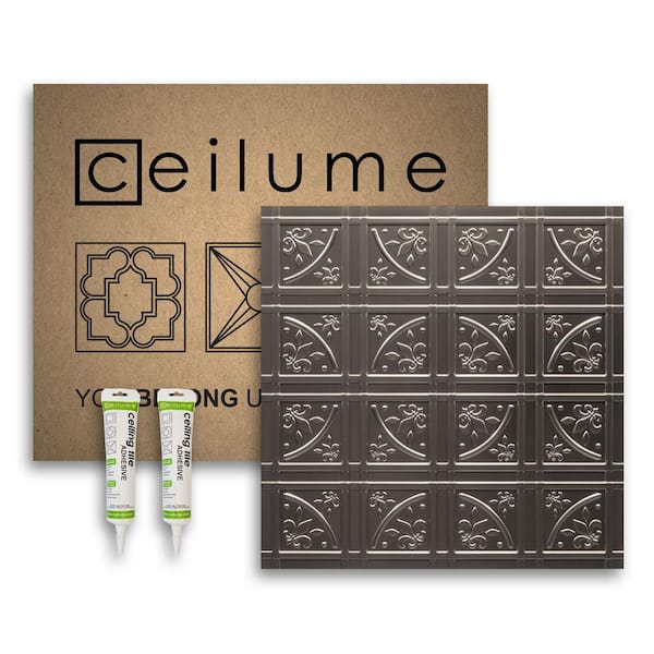 Ceilume Lafayette 2 ft. x 2 ft. Glue Up Vinyl Ceiling Tile and Backsplash Kit in Faux Tin (21 sq. ft./case)
