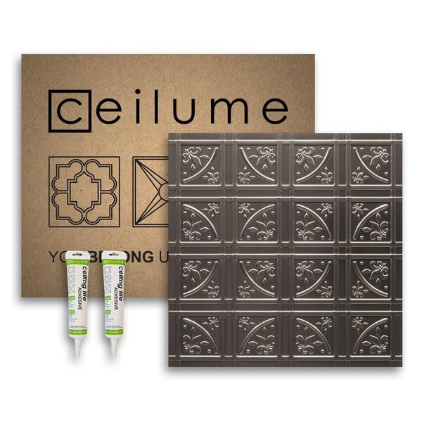 2 Ft Glue Up Vinyl Ceiling Tile, Faux Metal Ceiling Tiles Home Depot